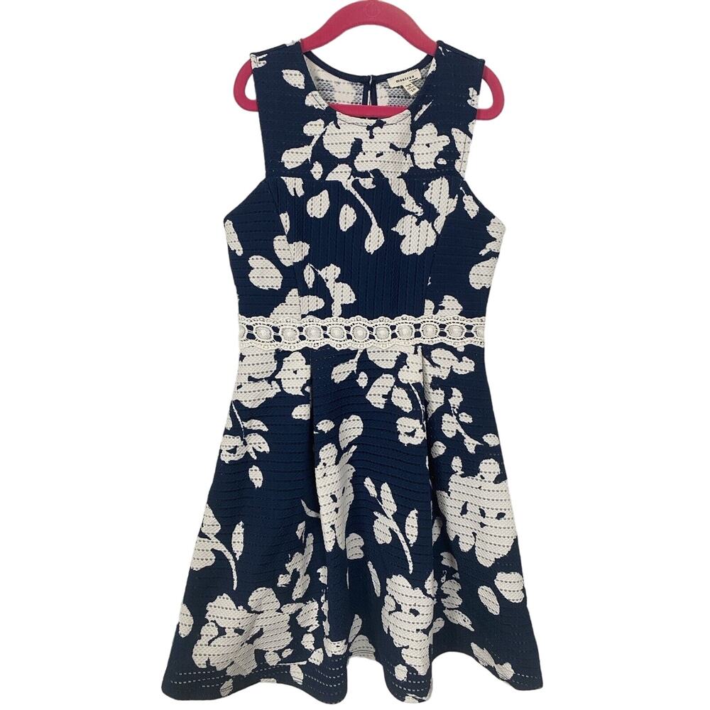 Monteau Junior Polyester Eyelette Navy White Mini Dress Sleeveless Size 10